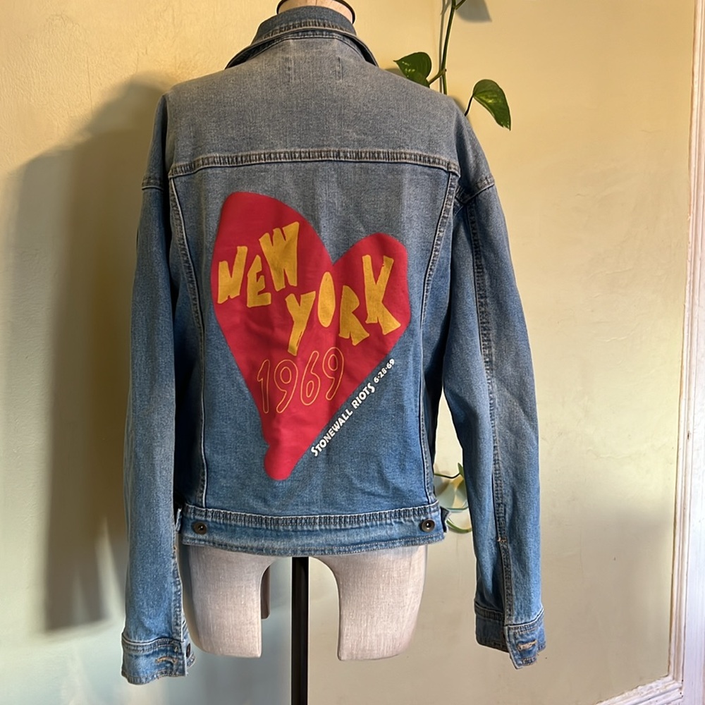 Distressed Vintage Style Jean Jacket NY 1969 Stonewall Riots M